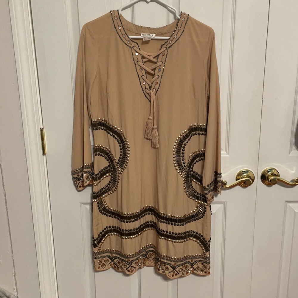 Tan Beaded Dress